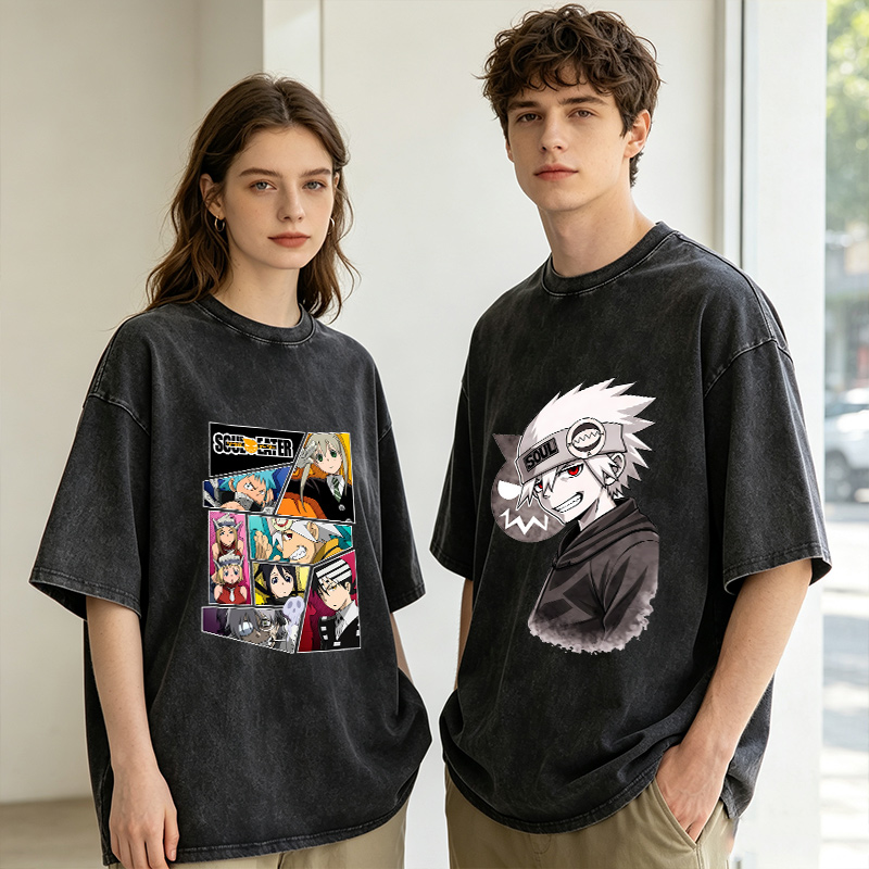 Vintage Summer Clothing Men - Soul Eater Men Women T-shirt Washed