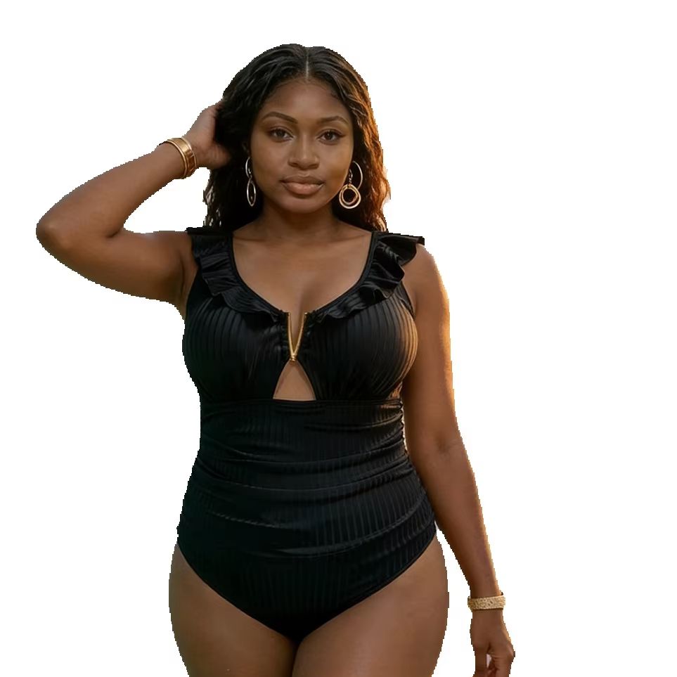 Swimsuit One Piece - Plus-size Women's One-piece Swimsuit Ruffled solid