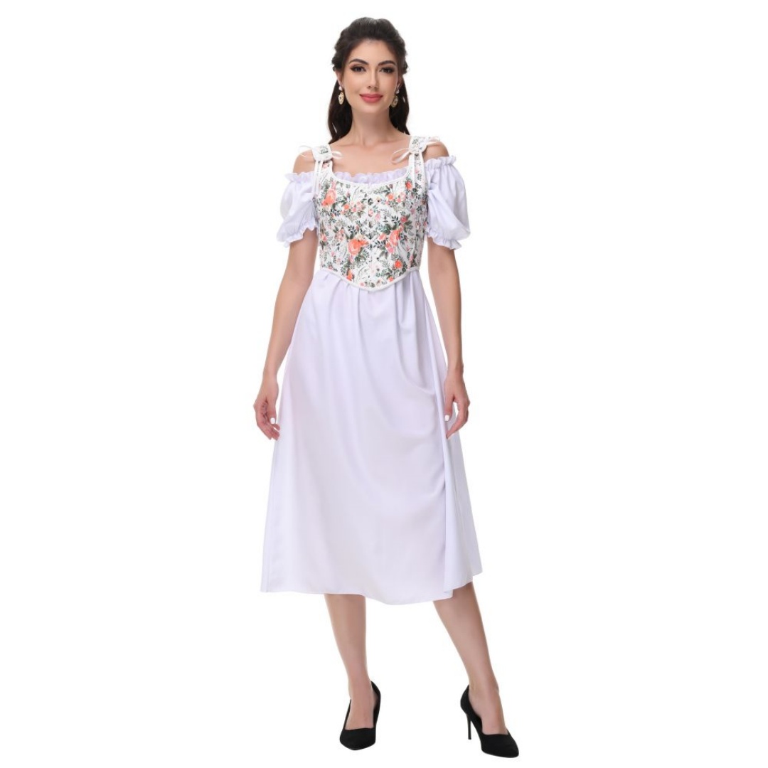 Summer Victorian Clothing - Summer White Cotton Solid Slash Neck