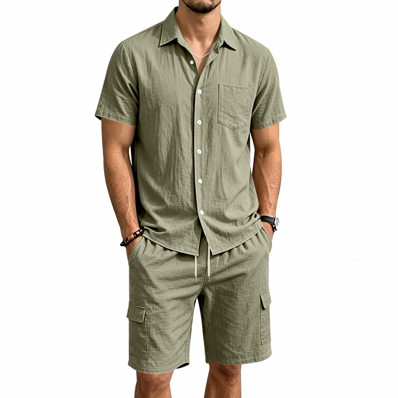 Summer Clothing Sets - Men Summer American Linen Two Piece