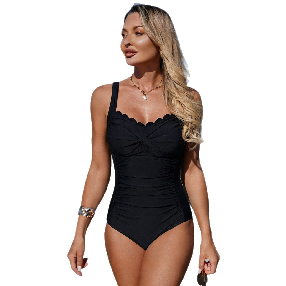 Black Swimsuit Scalloped Neckl - огляд і ціна Swimsuit One Piece