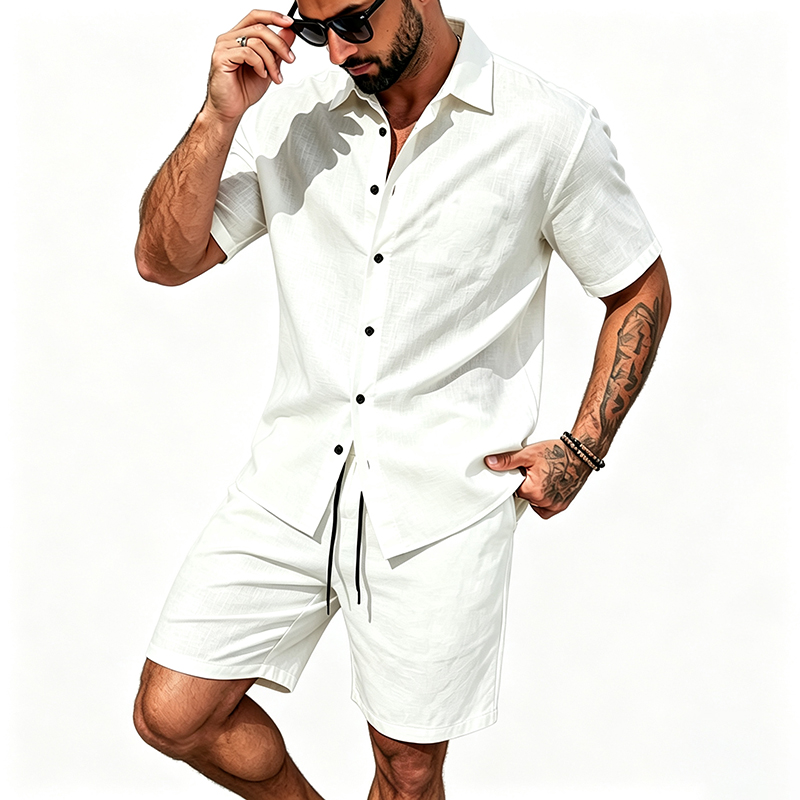 Men Linen Two Piece Outfit Sho - огляд і ціна Summer Clothing Sets