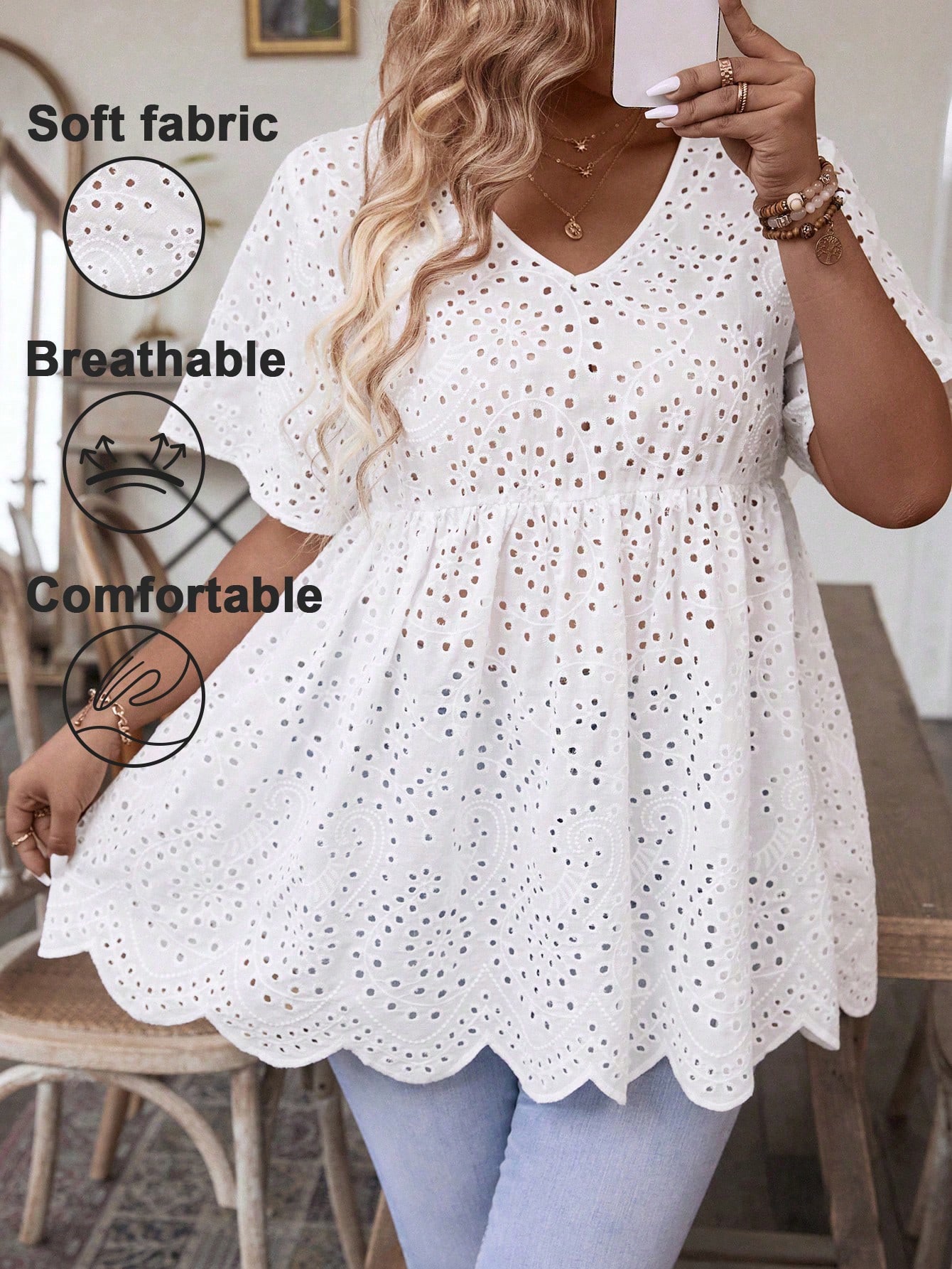 Women's Plus Size White Eyelet - огляд і ціна Summer Clothing Wear
